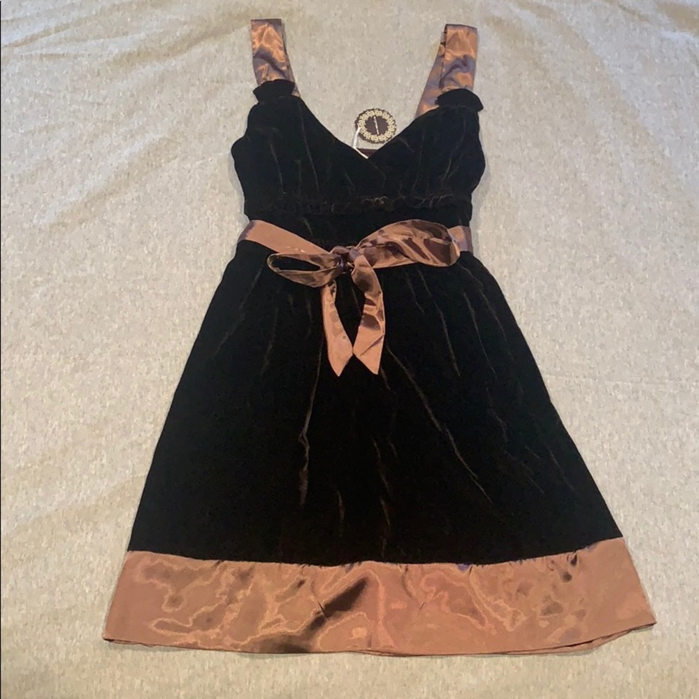 NWT Hazel Velvet and Satin Brown Dress